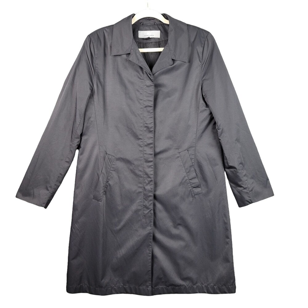 ANNE KLEIN Black Water Wind Resistant Single Breasted Long Length Jacket SIZE 8